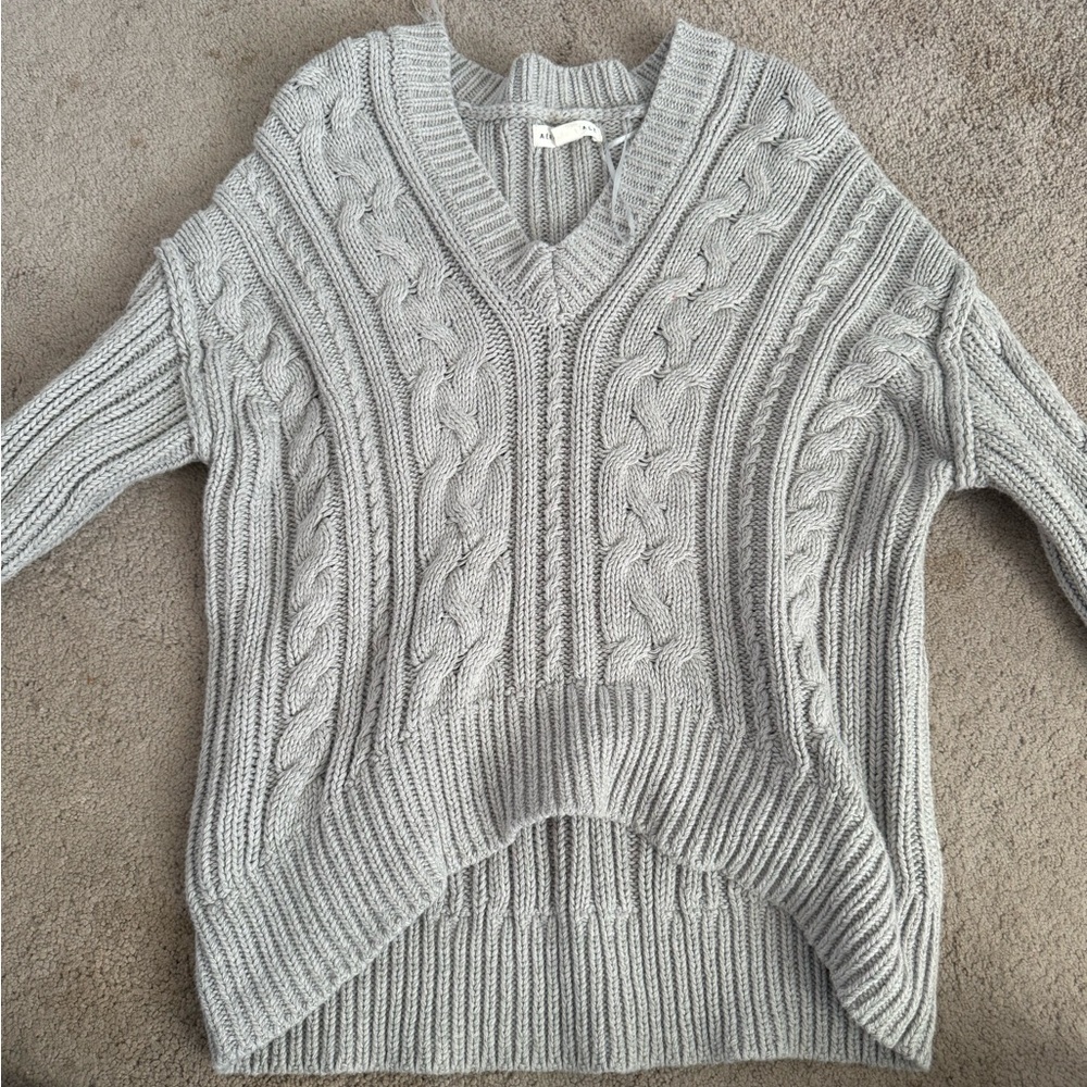 Aeropostale Light Gray V-Neck Cable Sweater